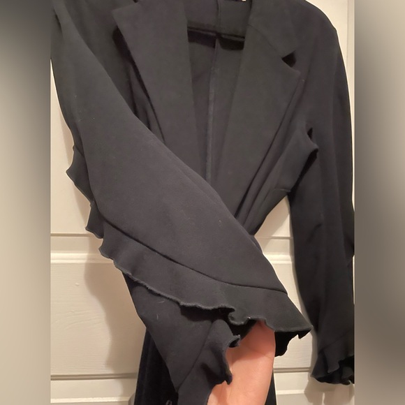 Zara navy blue tench/duster coat with ruffle sleeves and belt in size M - Picture 6 of 9
